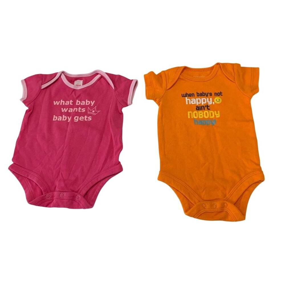 2 Piece Lot Bodysuits Girls Infant Baby Sz 3 months Short Sleeve Carters Pink Fa